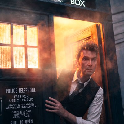 David Tennant peeking out of TARDIS